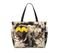LXCNQFN Borsa da spiaggia da donna, con scoiattolo sulla spiaggia, borsa tote pieghevole da piscina con cerniera, Elefante parete rotta, Taglia unica
