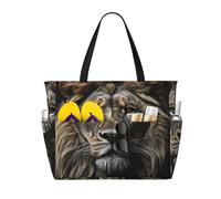 LXCNQFN Borsa da spiaggia da donna nera con cane pastore tedesco, borsa da spiaggia pieghevole da piscina con cerniera borse da palestra, Testa di leone bianca e nera, Taglia unica