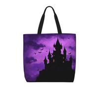 LXCNQFN Borsa tote da donna con motivo a coccinelle, borsa della spesa pieghevole, borsa a tracolla riutilizzabile borse a tracolla borse per la spesa, Cielo Viola Castello Halloween, Taglia unica