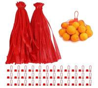 LxcshLjx 100 sacchetti a rete, riutilizzabili da 50 cm, rete in nylon con chiusure ad anello, borsa in plastica rossa, borsa espandibile per frutti di mare, forniture per frutta, patate, granchio