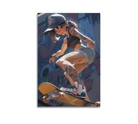 LXDSTK Album fotografico moderno per la famiglia, decorazione artistica da parete per camera da letto, poster ispirato allo skateboarder sportivo, con stampa su tela con ragazza tatuata, 30 x 45 cm