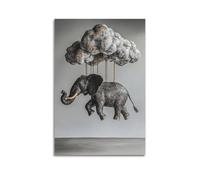 LXDSTK Scultura di elefante sospeso con nuvola, un pezzo d'arte unica su tela, decorazione da parete moderna, opera d'arte da appendere, 40 x 60 cm