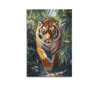 LXDSTK Squisita moderna stampa artistica da parete su tela con immagine di animali selvatici, poster realistico con animali selvatici, tigre maestosa nella giungla, 50 x 75 cm