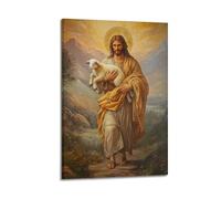 LXDSTK Squisita moderna stampa artistica da parete su tela con immagine di Gesù che regge l'agnello, poster cristiano con simbolo di protezione divina, 50 x 75 cm