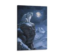 LXDSTK Squisita moderna stampa artistica da parete su tela con stampa fotografica realistica leopardo delle nevi poster con animali sotto la luna notte di montagna 30 x 45 cm