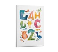 LXDSTK Stampa artistica da parete astratta minimalista su tela, poster ad acquerello con lettere dell'alfabeto degli animali, per bambini, con design colorato, decorazione da parete, 30 x 45 cm