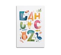 LXDSTK Stampa artistica da parete astratta minimalista su tela, poster ad acquerello con lettere dell'alfabeto degli animali, per bambini, con design colorato, decorazione da parete, 30 x 45 cm