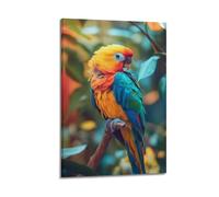 LXDSTK Stampa artistica da parete astratta minimalista su tela, poster con animali tropicali, vivace poster colorato con pappagallo appollaiato su un ramo, decorazione da parete poster 60 x 90 cm