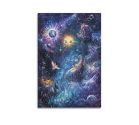 LXDSTK Stampa artistica da parete astratta minimalista su tela, poster surrealista con corpi celesti e creature mitiche, decorazione da parete, 40 x 60 cm