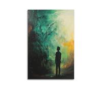 LXDSTK Stampa artistica da parete su tela astratta minimalista, poster con sagoma di ragazzo surrealista, misterioso e colorato, decorazione da parete, 30 x 45 cm