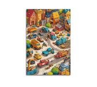 LXDSTK Stampa artistica da parete su tela con motivo di fumetti e paesaggi urbani con camion ed edifici colorati, 40 x 60 cm