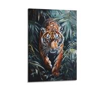LXDSTK Stampa artistica da parete su tela con stampa artistica da parete con motivo di una tigre maestosa in fogliame della giungla, 50 x 75 cm