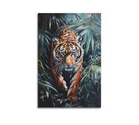 LXDSTK Stampa artistica da parete su tela con stampa artistica da parete con motivo di una tigre maestosa in fogliame della giungla, 30 x 45 cm