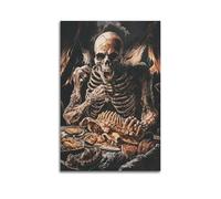 LXDSTK Stampa artistica da parete su tela con stampa artistica da parete in stile gotico, poster horror con scheletro che si gode il pasto, 30 x 45 cm