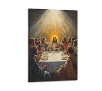 LXDSTK Stampa artistica da parete su tela con stampa artistica da parete in stile moderno, con poster cristiano realistico, l'ultima cena con Gesù e discepoli, 50 x 75 cm