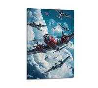 LXDSTK Stampa artistica da parete su tela con stampa artistica da parete, stile retrò, stile militare, con aerei vintage che volano nel cielo, 60 x 90 cm