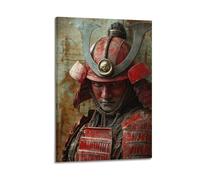 LXDSTK Stampa artistica da parete su tela, motivo: cavaliere Japandi, poster con intricato samurai in armatura rossa, 60 x 90 cm
