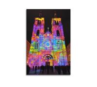 LXDSTK Stampa artistica da parete su tela, motivo: chiesa illuminata e colorata, con immagine di una famiglia moderna, album fotografico, pop art, 40 x 60 cm