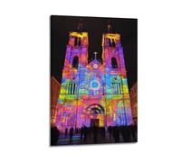 LXDSTK Stampa artistica da parete su tela, motivo: chiesa illuminata e colorata, con immagine di una famiglia moderna, album fotografico, pop art, 40 x 60 cm