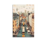 LXDSTK Stampa artistica da parete su tela, motivo: paesaggio urbano di Berlino, con tram ed edifici iconici, 30 x 45 cm