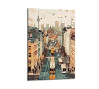 LXDSTK Stampa artistica da parete su tela, motivo: paesaggio urbano di Berlino, con tram ed edifici iconici, 40 x 60 cm