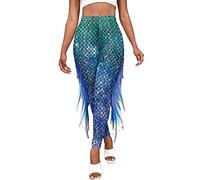 LXGKEKSKG Costume da sirena subacquea da donna, nuovo modello 2026, leggings da sirena, pantaloni lucidi, pantaloni con tulle, stampa a squame di pesce, pantaloni a zampa, costume di carnevale, 01 A