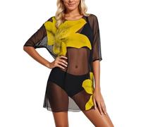 LXGKEKSKG Costume tankini alla moda in tre pezzi con tessuto a rete coordinato copriletto per spiaggia piscina, giallo., XL