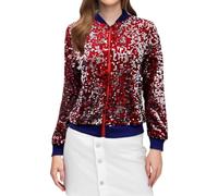 LXGKEKSKG Giacca da baseball da donna con perline paillettes, design con chiusura lampo, a maniche lunghe, per un look casual, Colore: rosso, XL