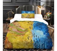LXHASPIEO Wheatfield with Crows 2 Pezzi Copripiumino Set Copripiumino 3D Stampa Digitale Van Gogh E Federe Microfibra Morbido Con Cerniera Set Di Biancheria Da Letto Per Bambini Single（135x200cm）