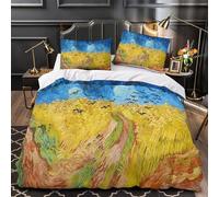 LXHASPIEO Wheatfield with Crows 3 Pezzi 3D Stampa Digitale Van Gogh Copripiumino Set Copripiumino Con Cerniera Microfibra Morbido Set Di Biancheria Da Letto E Federe Per Bambini Double（200x200cm）