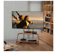 LXHELIVERY Supporto Mobile TV In Legno Massello Con Vani Portaoggetti, Da Pavimento A Due Livelli 42 A 75 Pollici, Multimediale Portatile Presa Elettrica(Natural)