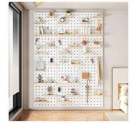 LXHELIVERY Wall Organizer Peg Board, 16 Mm Thick Wooden Pegboard, Modular Wall Mount Display Peg Board Panel for Garage Tool Storage, Office Organization(Bianco,60X80 CM)