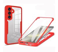 LXHGrowH Cover per Samsung Galaxy S24 5G, Custodia Anti-graffio con dell Schermo Integrata Protezione, 2in1 Dual Layer Ibrida 360 Gradi Full Body Antiurto Protettiva Case, [Transparente+Rosso]
