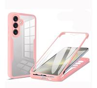 LXHGrowH Cover per Samsung Galaxy S24 5G, Custodia Anti-graffio con dell Schermo Integrata Protezione, 2in1 Dual Layer Ibrida 360 Gradi Full Body Antiurto Protettiva Case, [Transparente+Rosa]