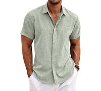Lxitoler Camicia di Lino Uomo Camicie A Maniche Corte con Bottoni Camicie Estiva da Spiaggia Camicia Hawaiana da Vacanza vestibilità Regolare
