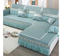 LXJDDLD Copridivano A Forma di L, Copridivano Componibile per Soggiorno, Copridivano Antiscivolo per Animali Domestici Divano A Due Posti Reclinabile Bracciolo Schienale,Cyan,90x120cm/35x47