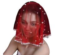 LXJLXD Bachelorettes Party Decors Perle Mesh Velo Bianco Copricapo Sposa Doccia, Bomboniera Damigelle 50,8 cm (rosso)