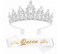 LXJLXD Corone reali per feste con fusciacche per uomini e donne, corone di compleanno con strass, corone per spalle e spalle, accessori per feste serali (abito bianco da regina)