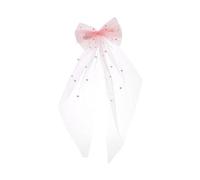 LXJLXD Velo da sposa con perline e fiocco, clip per capelli, per feste, velo da sposa, per fidanzamento (champagne)
