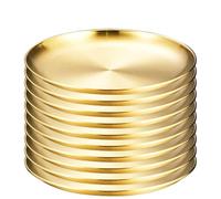 LXLAEOANG Piatti Acciaio Inox 10 pezzi di piatti rotondi in acciaio inossidabile dorato, bassi, da campeggio, picnic, pentole(10pcs gold)