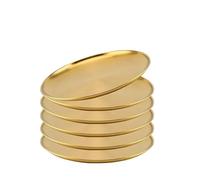 LXLAEOANG Piatti Acciaio Inox 6 pezzi di piatti rotondi in acciaio inossidabile, bassi, da campeggio, stoviglie for la casa e l'esterno, contenitori for alimenti(14cm Gold 6Pcs)
