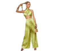 LXLAEOANG Top con Spalline Incrociate Set da Due Pezzi Donna Summer Brighter Color Stain con Bende, Papillon, Top Corto e Pantaloni a Gamba Larga, Coordinati for Feste(Light Green,XL)