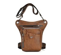 LXLTL Vintage in Pelle Marsupio Impermeabile da Gamba Laterale per Moto, Borsello Cintura Porta Cellulare Cosciale Cinturone per Uomo e Donna, Caffè