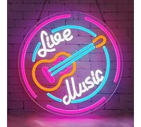 Lxmoneon Musica dal vivo Insegna al neon Chitarra Segno di illuminazione Rosa Blu Insegna a LED USB Musica luminose Insegna Luce al neon per studio musicale Trasmissione in diretta Sala bar Festa
