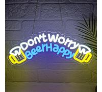 Lxmoneon Non preoccuparti Birra felicey Insegna al neon Birra Insegne al neon Bar luminoso dimmerabile Insegna USB Bere birra Insegne luminose a LED per casa Bar Club Pub Ristorante Man Cave Party