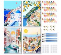 Lxmsja 4 Pezzi Dipingere con i Numeri Adulti Con Cornice, Paesaggio Paint by Numbers Kit Principianti Con 3 Penne, Hobby Creativi Adulti Idee Regalo Donna Decorazioni Casa - 20x30cm
