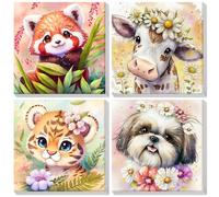 Lxmsja 4 pezzi Dipingere con i numeri, animali adulti con cornice, Dipingere con i numeri, Panda rosso, Cane, Tigre, Set fai da te per adulti con pennelli e colori acrilici, dipinti a mano, pittura ad