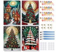 Lxmsja 4 Pezzi Dipingere con i Numeri Natale Adulti Con Cornice, Paint by Numbers Albero Di Natale, Quadri da Dipingere Numerati, Hobby Creativi Adulti Idee Regali Natale Decorazioni, 20x30cm