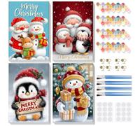 Lxmsja 4 Pezzi Dipingere con i Numeri Natale Adulti Con Cornice, Paint by Numbers Babbo Natale, Quadri da Dipingere Numerati Pupazzo Di Neve, Pinguino, Idee Regali Natale Decorazioni, 20x30cm