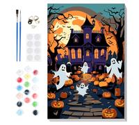 Lxmsja Dipingere con i numeri di Halloween per adulti principianti con cornice, castello dipinto con numeri su tela, kit di pittura acrilica fai da te arte e artigianato regali per la decorazione